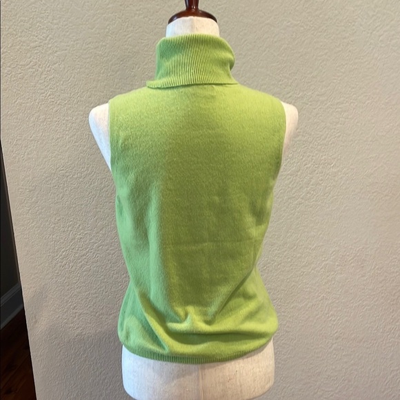 Green Sleeveless 100% Cashmere Turtleneck Sweater Sz M - Picture 4 of 5